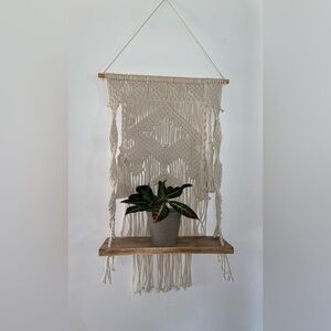 Wall Mounted Floating wood Shelf Large cream boho‎ Macrame Tapestry hand-woven